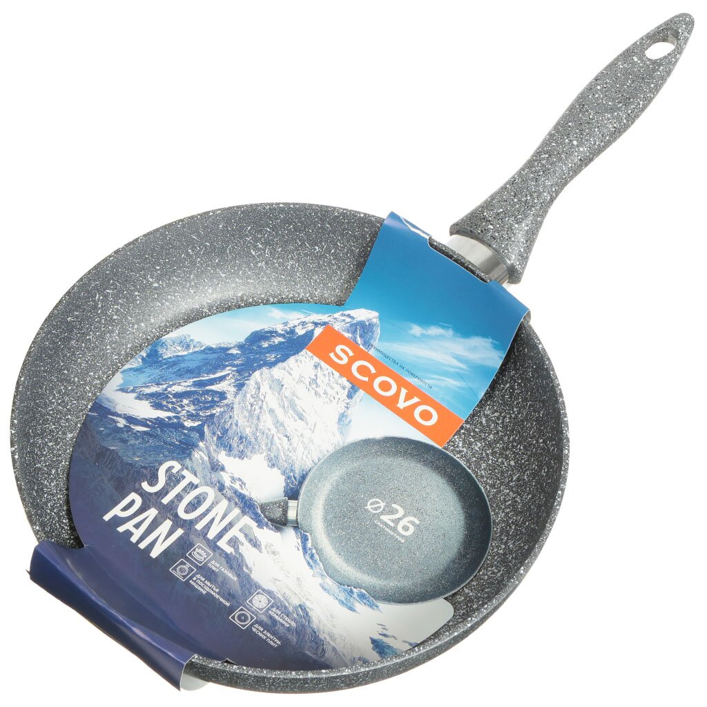 Сковорода алюминий, 26 см, антипригарное покрытие, Scovo, Stone Pan, ST-004 набор посуды 3 пр small silver stone