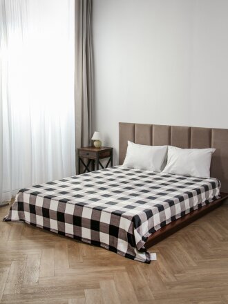 Плед евро, 200х220 см, велсофт, 100% полиэстер, Silvano, Клетка, бело-черный, ST-204