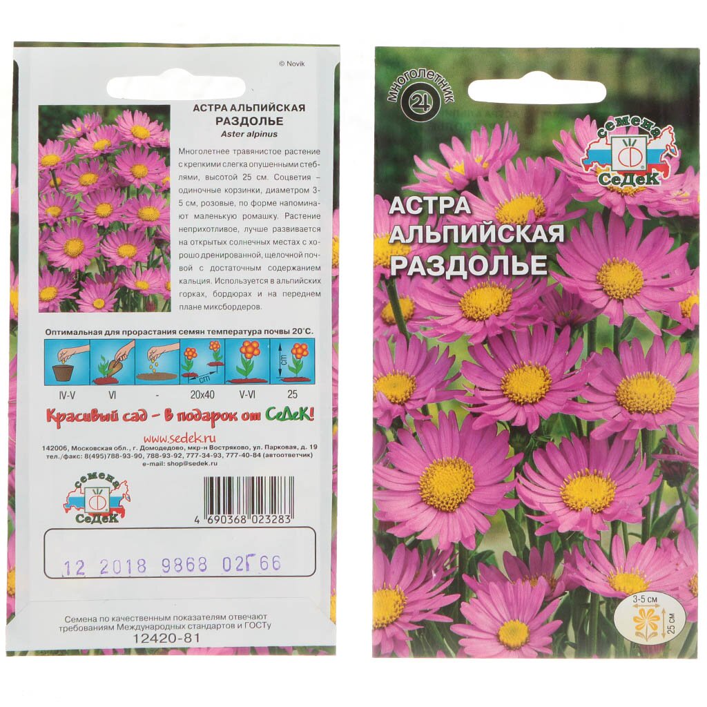 Семена Цветы, Астра, Раздолье, 0.2 г, цветная упаковка, Седек