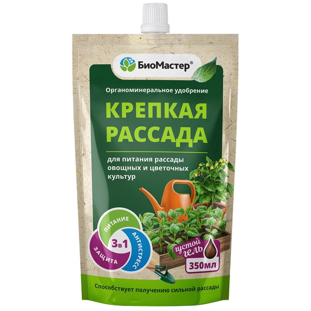 Удобрение Крепкая рассада, универсальное, органоминеральный, гель, 350 мл, БиоМастер