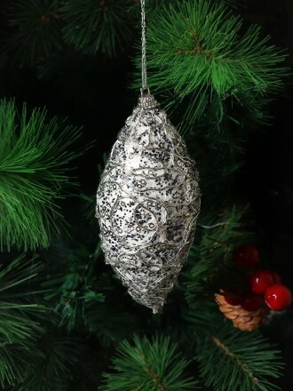 Елочный шар серый, 11.5х6 см, SYPMPB--1121135