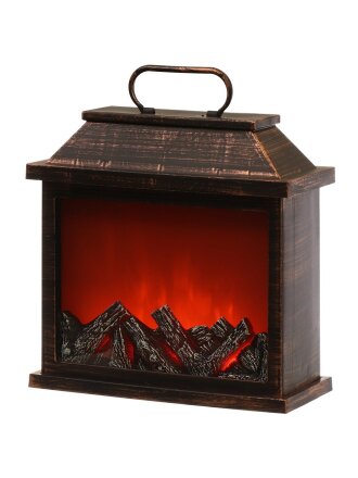 Фонарь декоративный 30х28х13 см, 3 бат АА, USB шнур, пластик, стекло, Камин, M120001