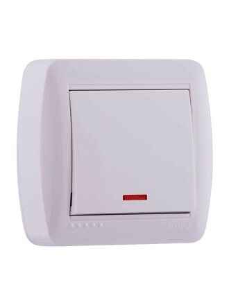 Выключатель открытой установки, одноклавишный, без заземления, пластик, подсветка, белый, Lezard, Demet, 711-0200-111