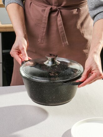 Кастрюля алюминий, антипригарное покрытие, 2 л, крышка стекло, Горница, Гранит, к2233аг