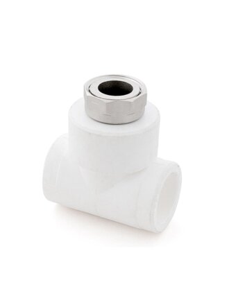 Тройник с накидной гайкой, полипропилен, d32х1", белый, РосТурПласт