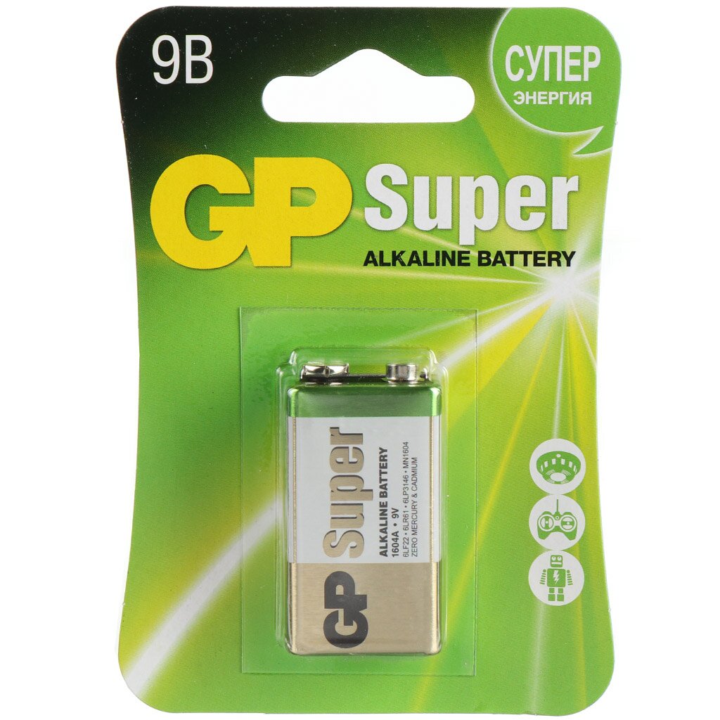 Батарейка GP, 9V (6LR61), Alkaline Super, щелочная, 9 В, блистер, 02786 капиталия стихийное королевство