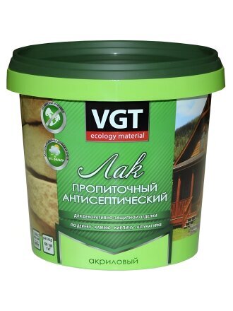 Лак VGT, антисептик, полуглянцевый, акриловый, белый, для внутренних и наружных работ, 0.9 кг