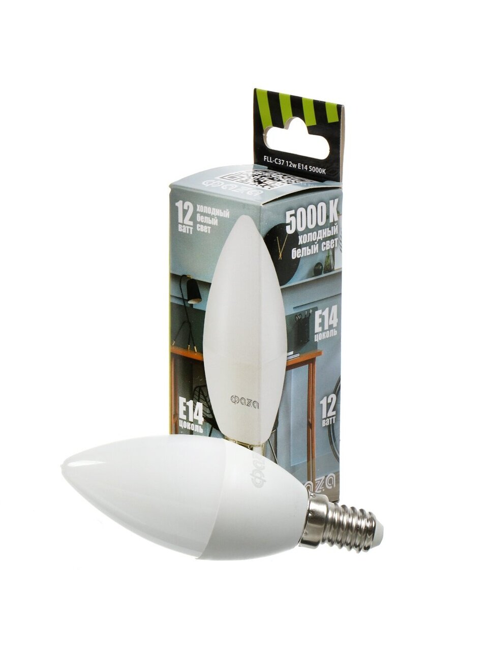 Лампа светодиодная E14, 12 Вт, 230 В, 5000 К, холодный белый свет, ФАZА, FLL- C37, 5038530
