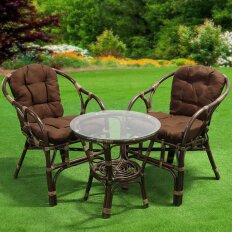 Мебель садовая Сиеста, коричневая, стол, 55х55х56 см, 2 кресла, подушка коричневая, 100 кг, IND06