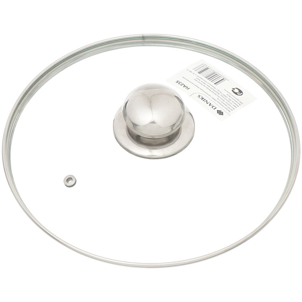 Крышка для посуды стекло, 22 см, Daniks, металлический обод, кнопка металл, HA235