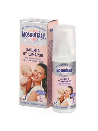 Репеллент от комаров, спрей, Mosquitall, Нежная защита для младенцев и беременных женщин, 100 мл