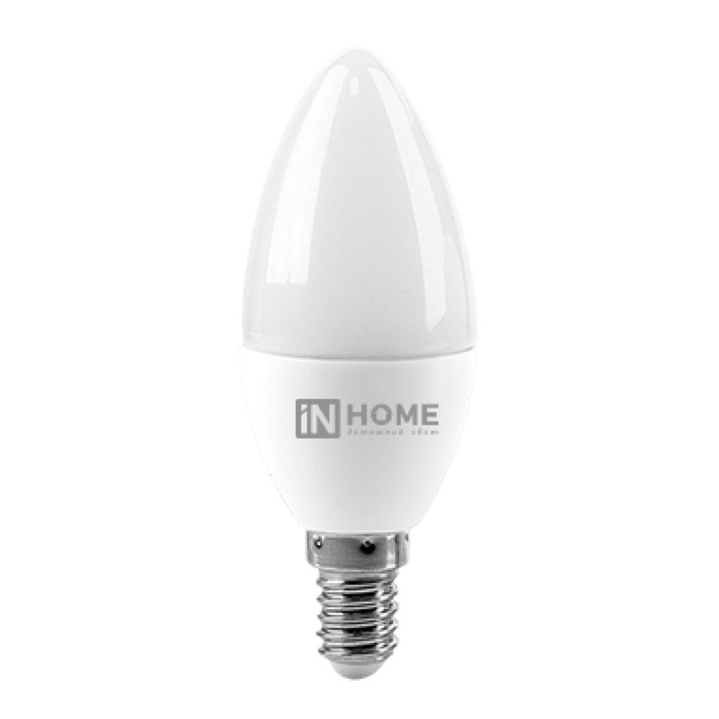 Лампа светодиодная E14, 6 Вт, 60 Вт, 230 В, свеча, 4000 К, свет холодный белый, In Home