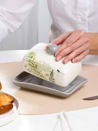 Масленка керамика, 17х8.5 см, крышка керамика, Prima Collection, Дикий папоротник, PC74WF/HC601R-C3