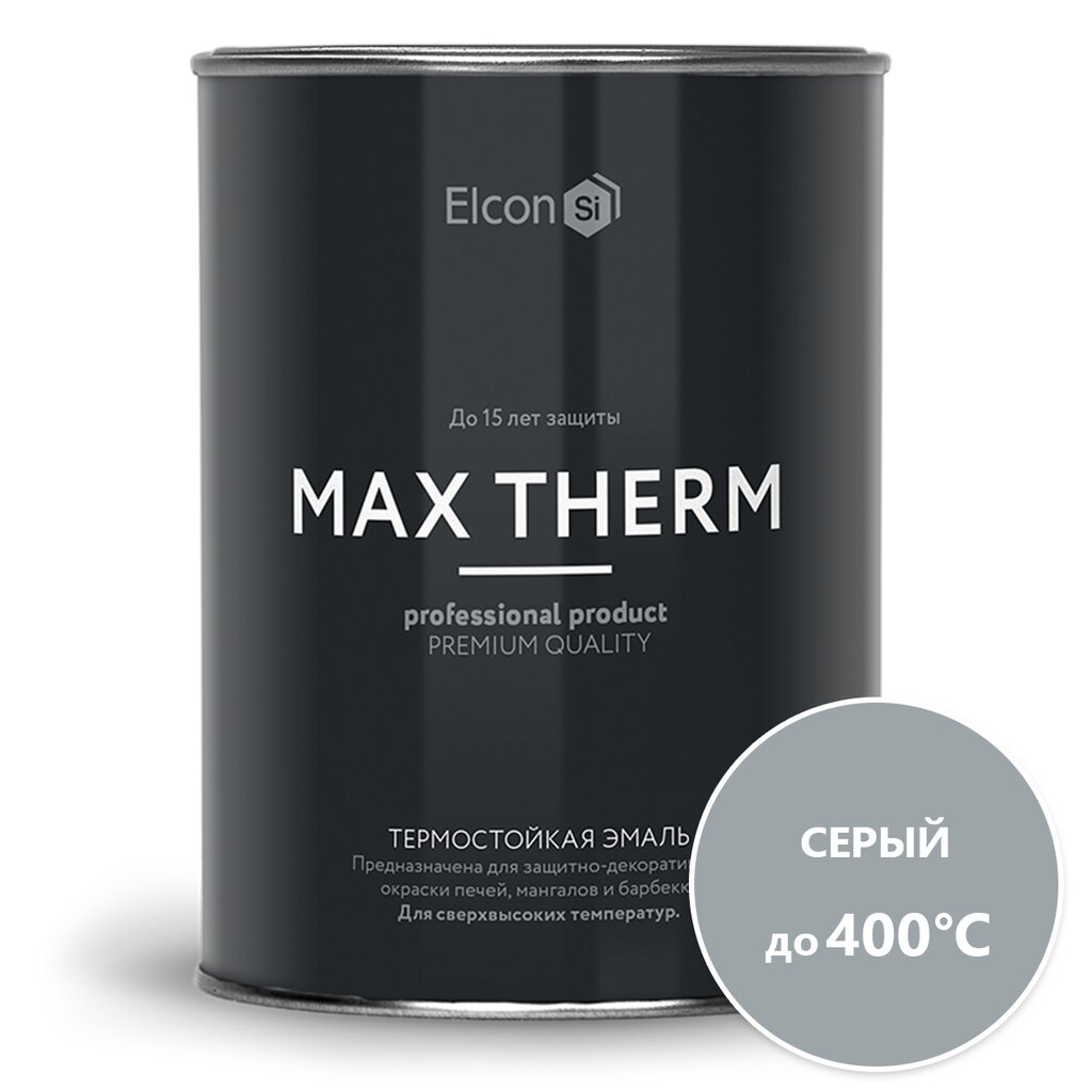 Эмаль Elcon, декоративная, термостойкая, быстросохнущая, глянцевая, серая, 0.8 кг, 400°С эмаль elcon декоративная термостойкая быстросохнущая глянцевая серебристая 0 8 кг 700°с