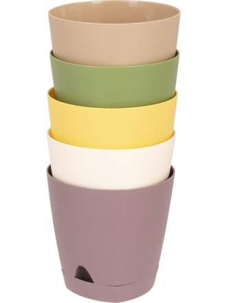 Набор горшков для цветов пластик, 0.65 л, 110 см, прикорневой полив, 5 шт, микс, Amsterdam, ING6217МИКС2