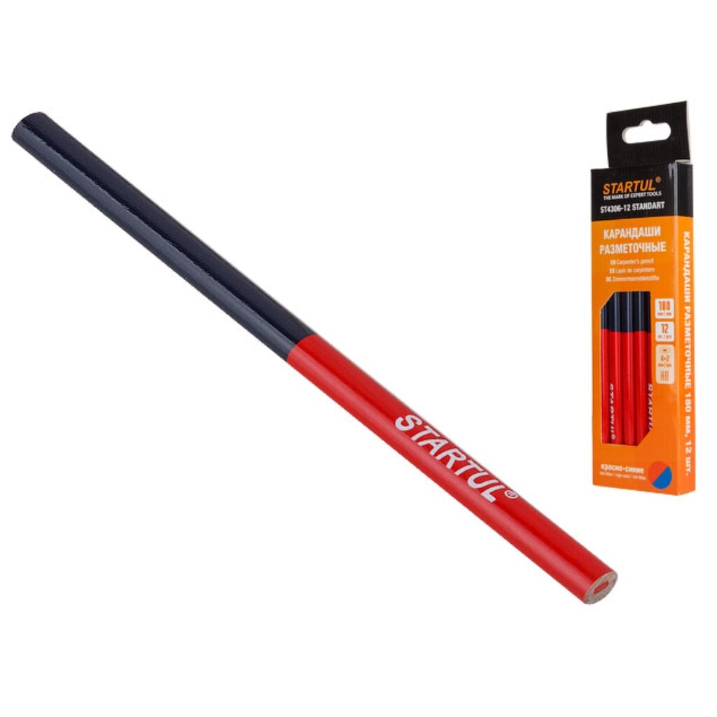 Карандаш малярный, 12 шт, 180 мм, двухцветный, Startul, Master, ST4306-12 малярный карандаш кедр