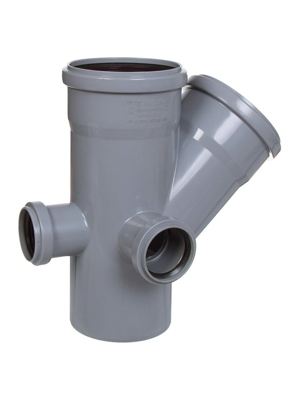 Крестовина канализационная двухплоскостная, 110х110х50 мм, 45 °, левый+тыльная, РосТурПласт, 36533