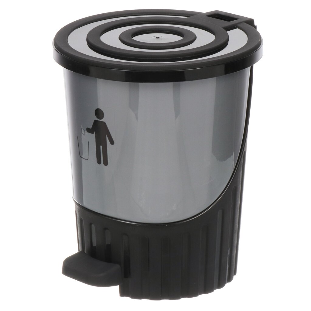 Контейнер для мусора пластик, 8 л, круглый, педаль, серебряный, Dunya Plastik, 01061 контейнер для мусора пластик 7 л квадратный педаль мрамор idea м2890