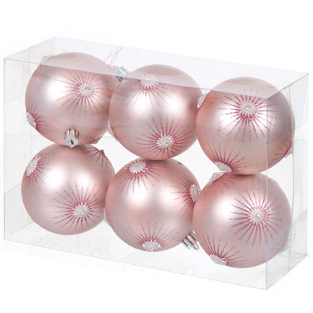 Елочный шар 6 шт, светло-розовый, 8 см, пластик, SYQB-0121101 венок из пластиковых шаров 30 5 см розовый