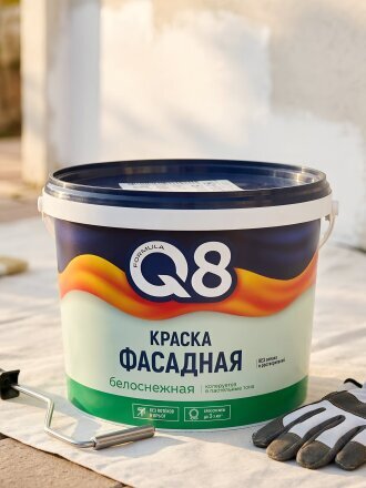 Краска водно-дисперсионная, Formula Q8, акриловая, фасадная, матовая, белая, 4.5 кг