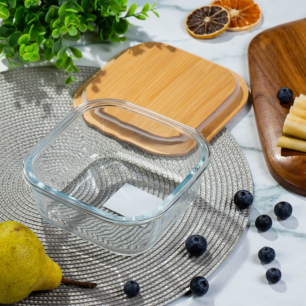 Контейнер пищевой жаропрочное стекло, 0.8 л, 16х16х6.5 см, прямоугольный, с бамбуковой крышкой, Y4-6574 наука на кухне что кипит у вас под крышкой