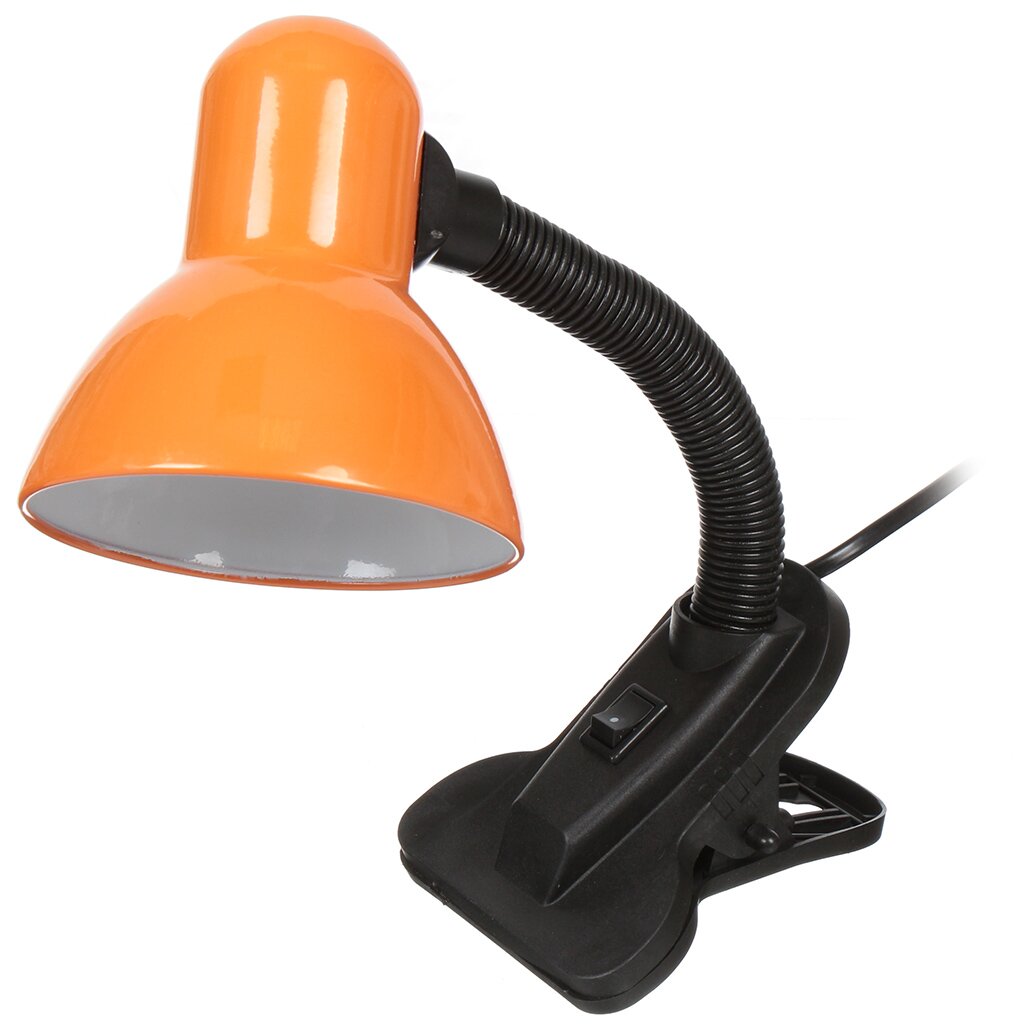 Светильник настольный на прищепке, E27, 60 Вт, черный, абажур оранжевый, Lofter, 108B-org светильник прищепка закрытый с вилкой и выключателем e27 белый ecola base apf7greay
