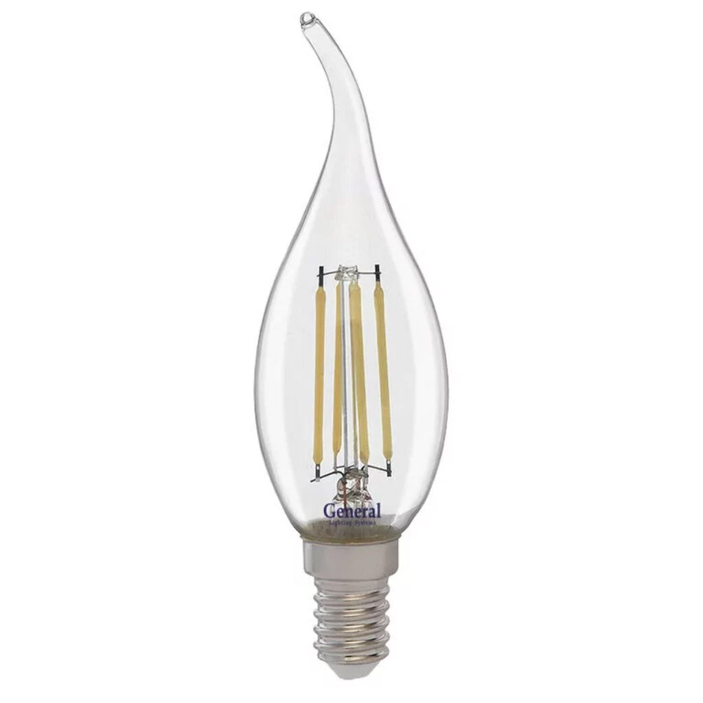 Лампа светодиодная E14, 15 Вт, 230 В, свеча на ветру, 4500 К, свет нейтральный белый, General Lighting Systems, Филамент, прозрачное стекло закладка столярова звенящие на ветру колокольчик раскидистый