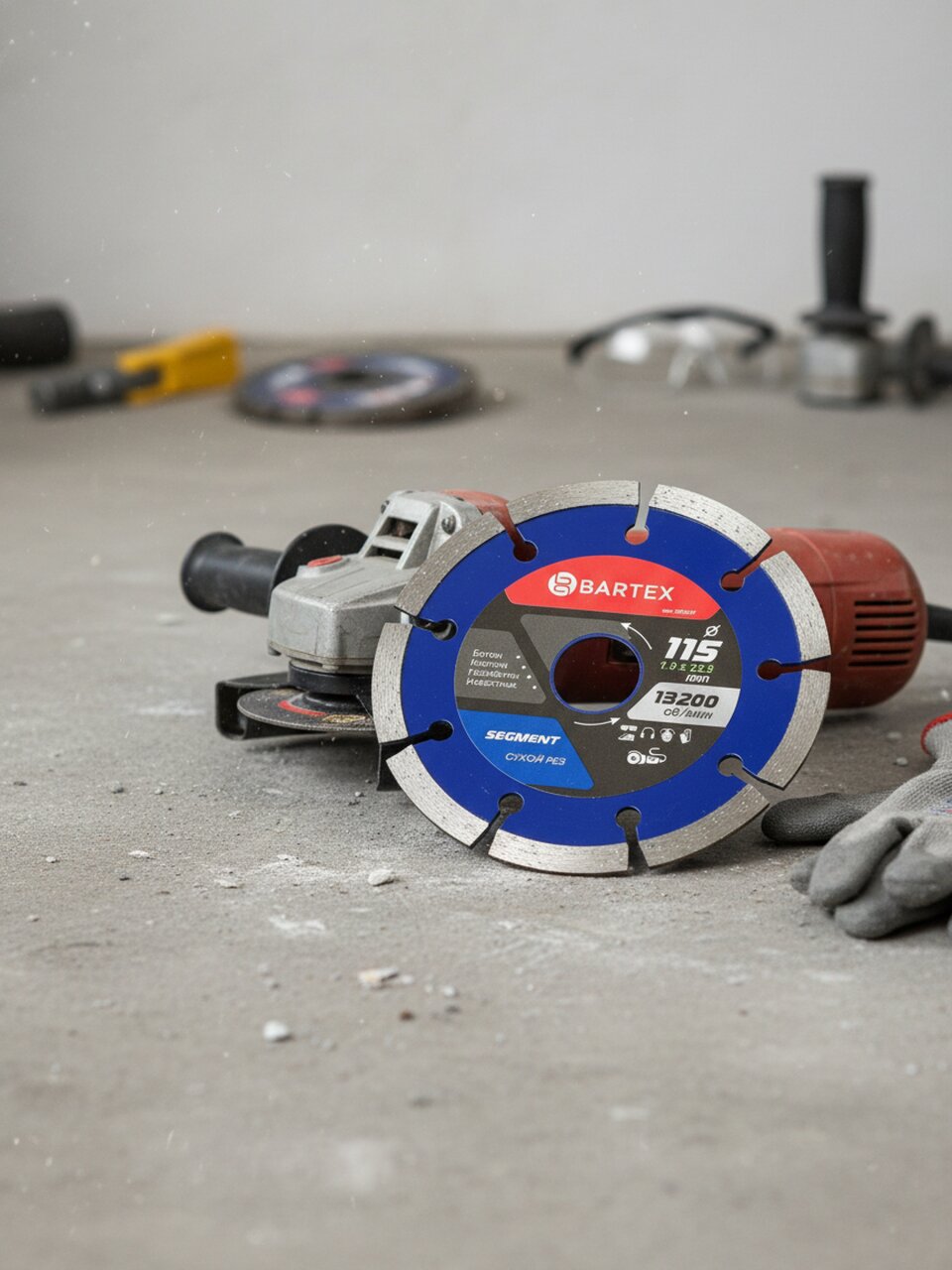 Диск отрезной алмазный по бетону, Bartex, сегментный край, 115х22.23х1.9 мм, сухой рез, R012