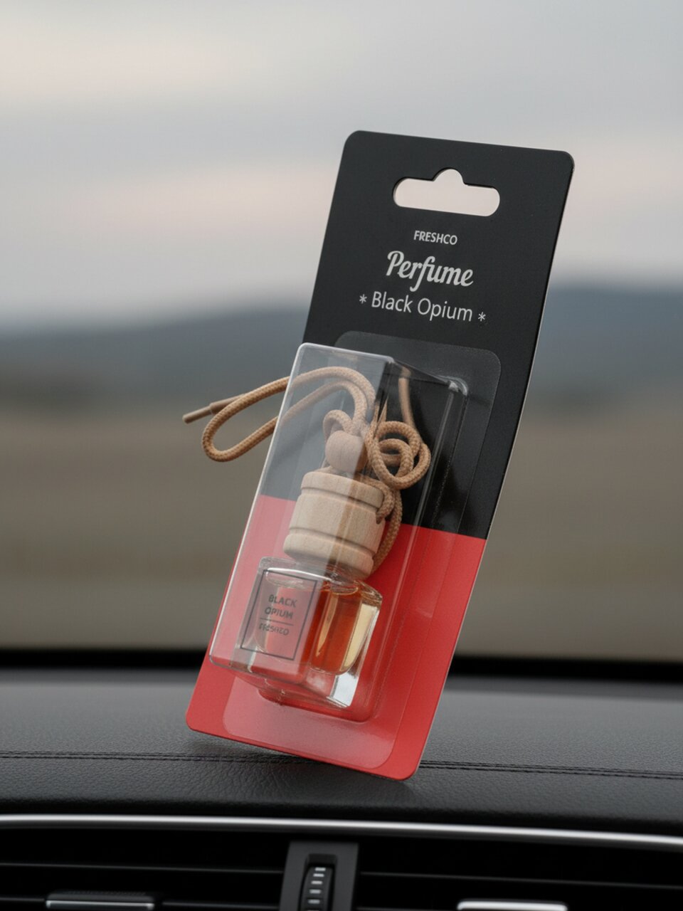 Ароматизатор в машину подвесной, бочонок, Freshco, Perfume Black Opium, AR1FP001