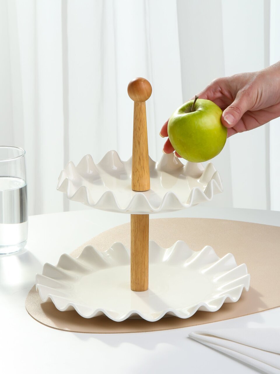 Ваза для фруктов, 2 яруса, керамика, Y4-3219, белая