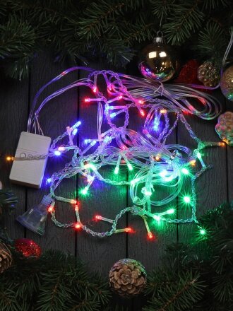 Гирлянда 56 ламп, 1.5х0.6 м, 8 режимов, Бахрома, свет мультиколор, прозрачная, в помещении, сетевая, LED