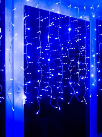 Бахрома светодиодная 200 ламп, 3х0.7 м, 8 режимов, Бахрома, Uniel, свет синий, прозрачная, с контроллером, в помещении, сетевая, IP20, ULD-B3010-200/DTA BLUE IP20