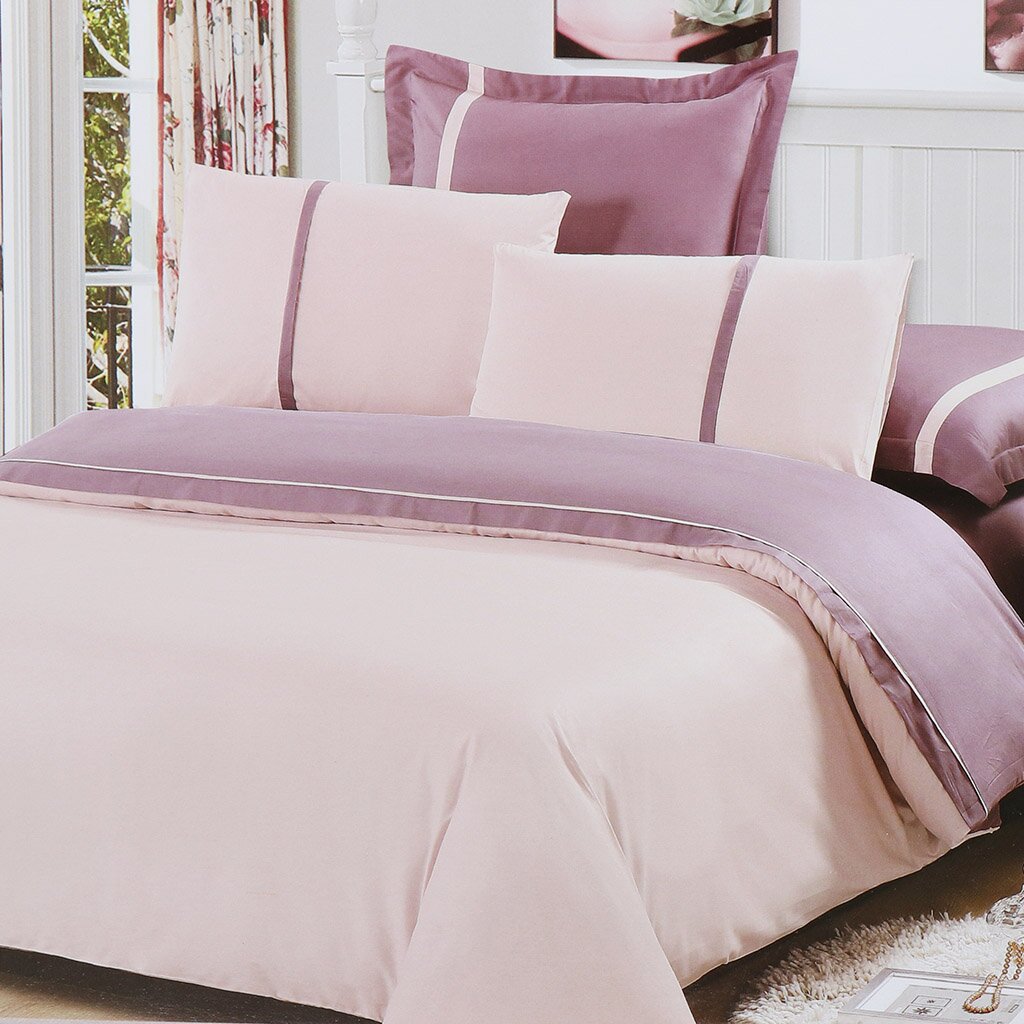 Постельное белье Karteks евро сатин (простыня 230х250 см, 2 наволочки 70х70 см, 2 наволочки 50х70 см, пододеяльник 200х220 см) фиолетовое SO130