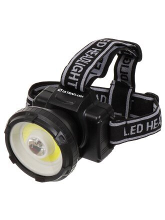 Фонарь налобный, встроенный аккумулятор, Ultraflash, LED5368, зарядка от сети 220 В, пластик, черный, 1 Вт LED+1,5 Ватт COB, 2 режима