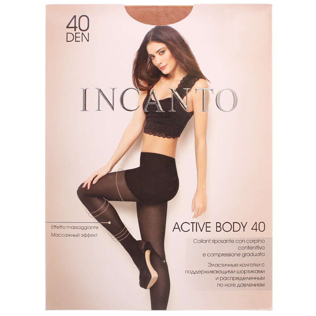 Колготки Incanto, Active Body, 40 DEN, р. 4, daino/загар, с уплотненными шортиками и укрепленным мыском