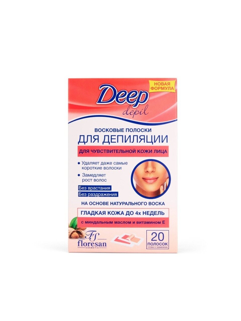 Восковые полоски для депиляции, Floresan, Deep Depil для чувствительной кожи лица, 20 полосок