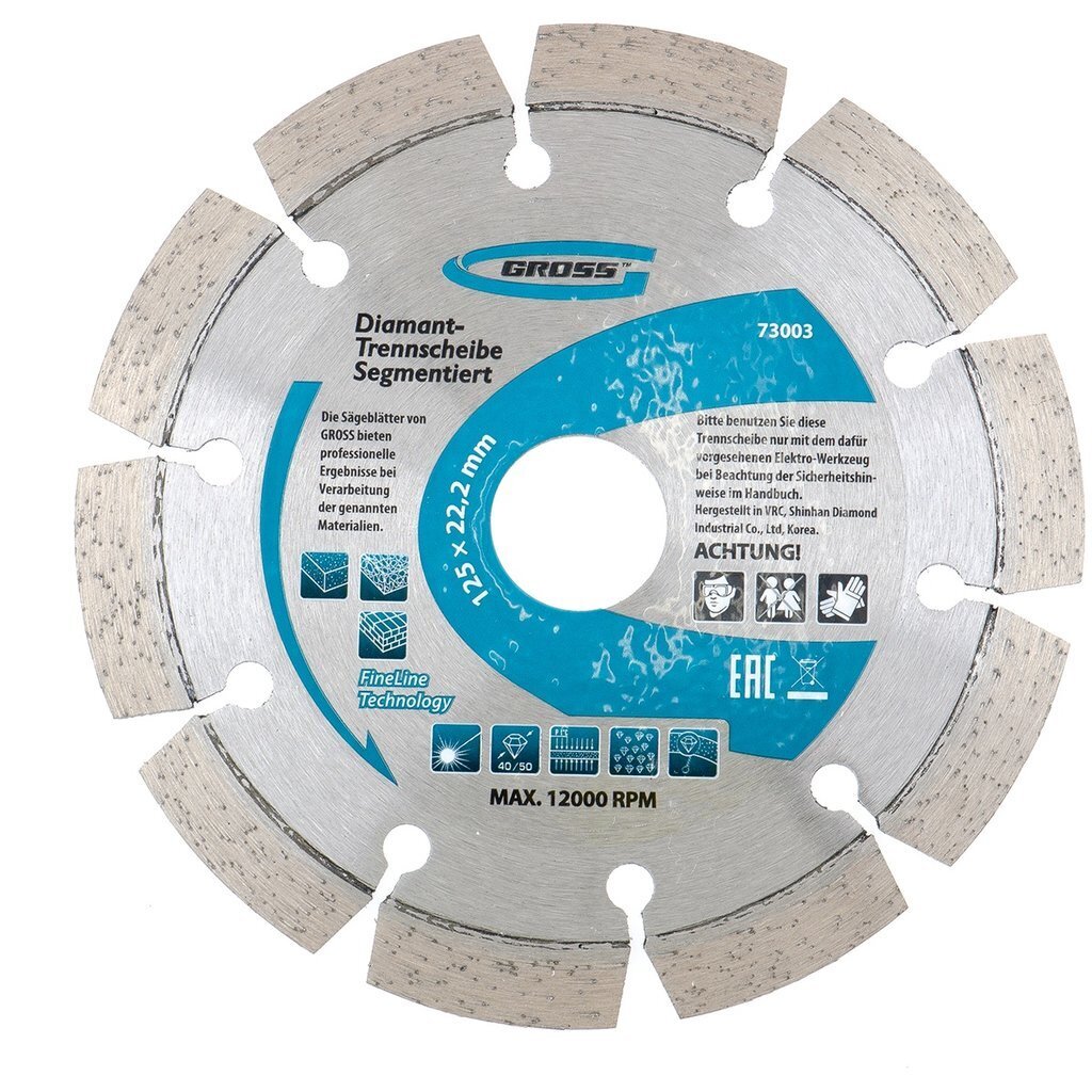 Диск алмазный ф125х22,2мм, лазерная приварка сегментов, сухое резание, Gross, 73003
