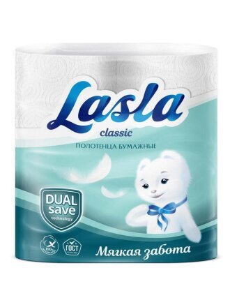 Полотенце бумажное 2 слоя, 2 рулона, 12 м, белое, Lasla, Классик, ЦБ-04
