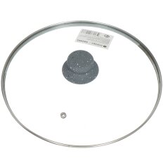 Крышка для посуды стекло, 26 см, Daniks, Серый Мрамор, металлический обод, кнопка бакелит, HA245G