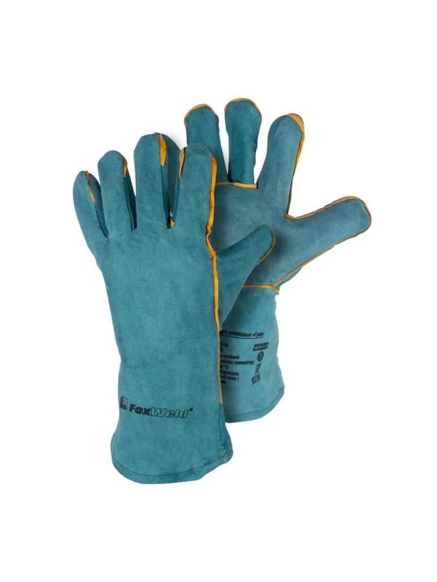 Перчатки-краги спилок, замша, синяя основа, Грин, FoxWeld