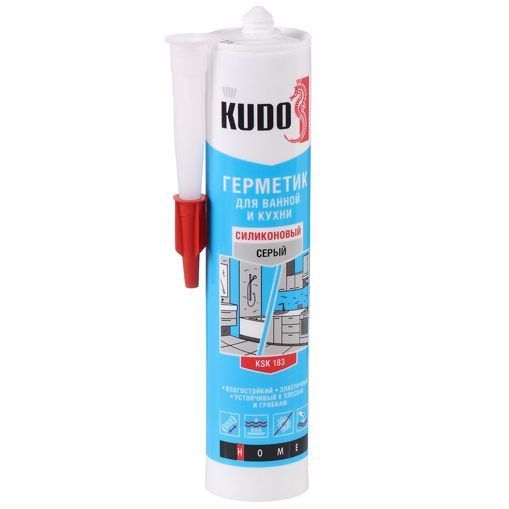 Герметик силиконовый, для ванной и кухни, KUDO, KSK-183, 280 мл, серый герметик силиконовый санитарный kudo ksk 123 280 мл серый
