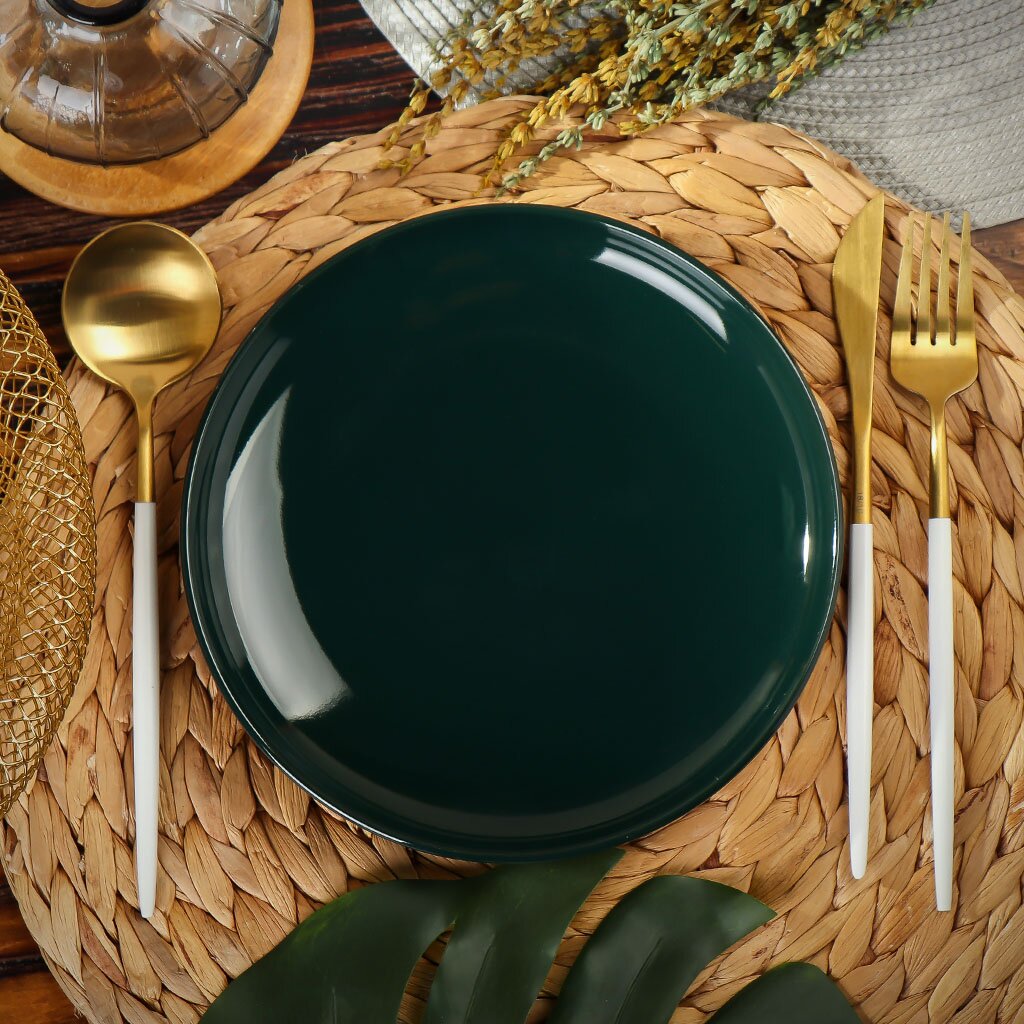 Тарелка десертная, керамика, 20 см, круглая, Эмеральд, Daniks, Y4-7617, зеленая тарелка десертная керамика 19 см круглая латте daniks tc23s003195 l
