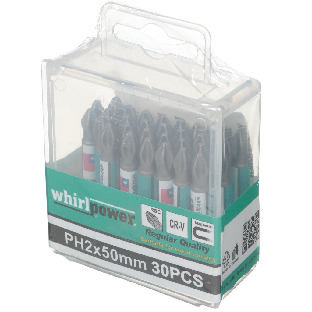 Набор бит для больших нагрузок, Whirlpower, Ph2, 50 мм, 30 шт, RSC-regular плунжерный шприц для особо больших нагрузок эврика