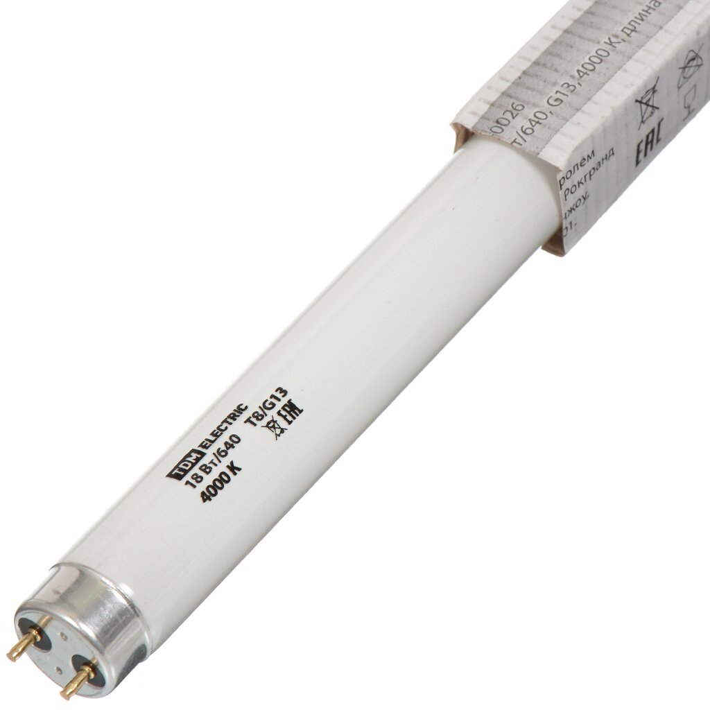 Лампа люминесцентная G13, 18 Вт, 4000 К, свет холодный белый, линейная, двухцокольная, TDM Electric, SQ0355-0026