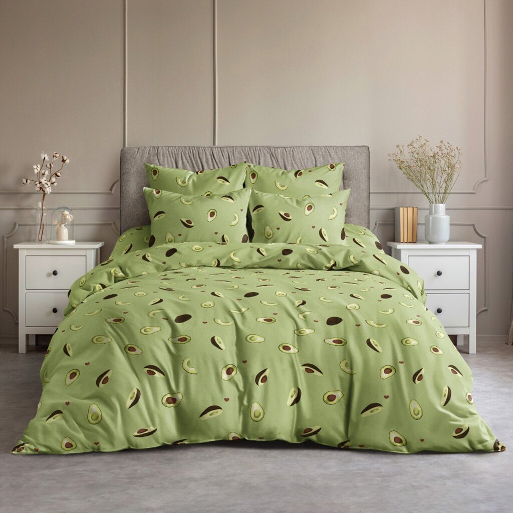 Постельное белье 2-спальное, простыня 180х220 см, 2 наволочки 70х70 см, пододеяльник 175х215 см, Ночь нежна, бязь, Авокадо 9733-1