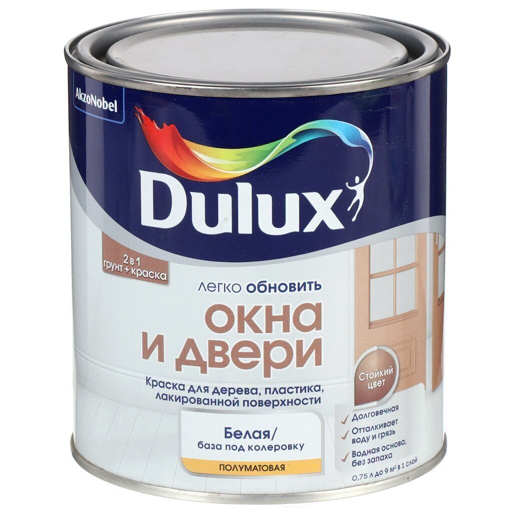 Краска водно-дисперсионная, Dulux, для дерева, пластика и лакированных поверхностей , полуматовая, 0.75 л