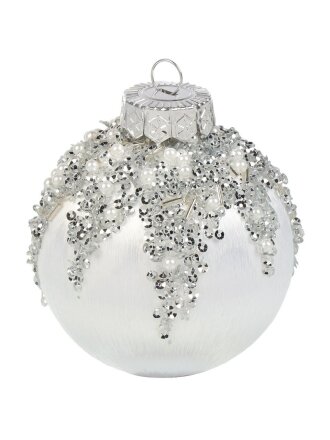 Елочный шар 6 шт, белый с серебром, 8 см, пластик, SYQB- 0124336