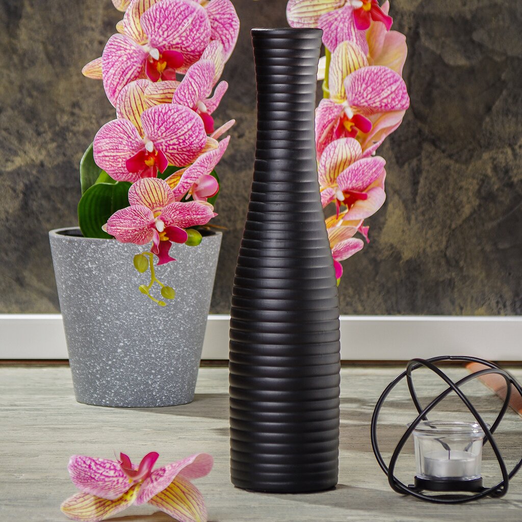 Ваза для сухоцветов керамика, настольная, 36 см, Горизонтальные полосы, черная ваза керамика настольная 32 см канны y4 7258 черная