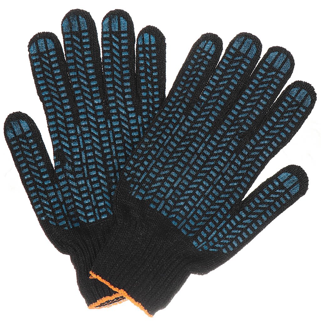 Перчатки х/б, ПВХ покрытие, протектор, универсальный размер, 7.5 класс вязки, 5 нитей, черная основа, Люкс, Фабрика перчаток перчатки нейлон нитриловый облив фабрика перчаток