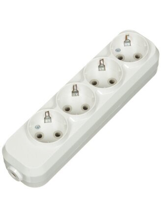 Колодка розеточная 4 гнезда, 2 + 3, с заземлением, 16 А, белый, TDM Electric, Народная, SQ1806-0420